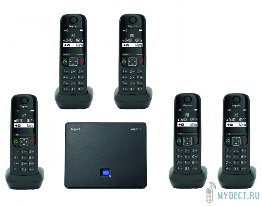 VoIP телефон Gigaset AS690IP QUNTETTO (5 радиотрубок в комплекте) черный